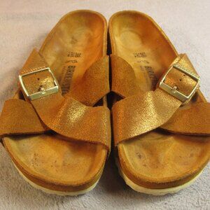 Birkenstock Sienna Sandals Women Golden Brown 38 EU Big Buckle US 7 Metallic